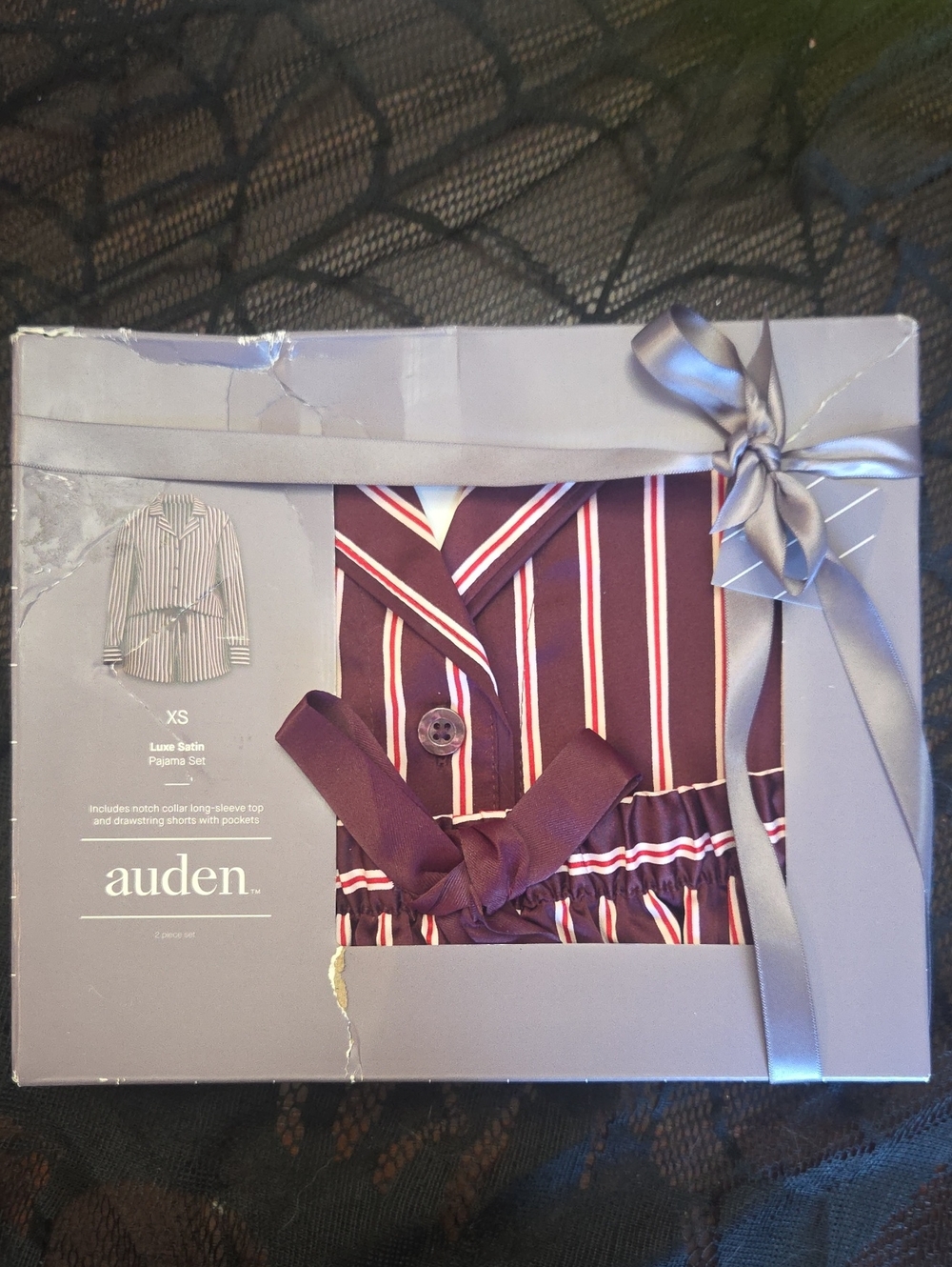 Auden Women's Satin Pajama Set - Mulberry with Stripes